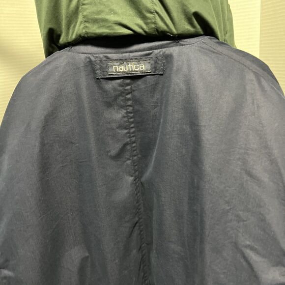 Vintage Nautica Duck Down Barn Chore Coat Men's Large Leather Collar Hood Blue - Picture 8 of 9